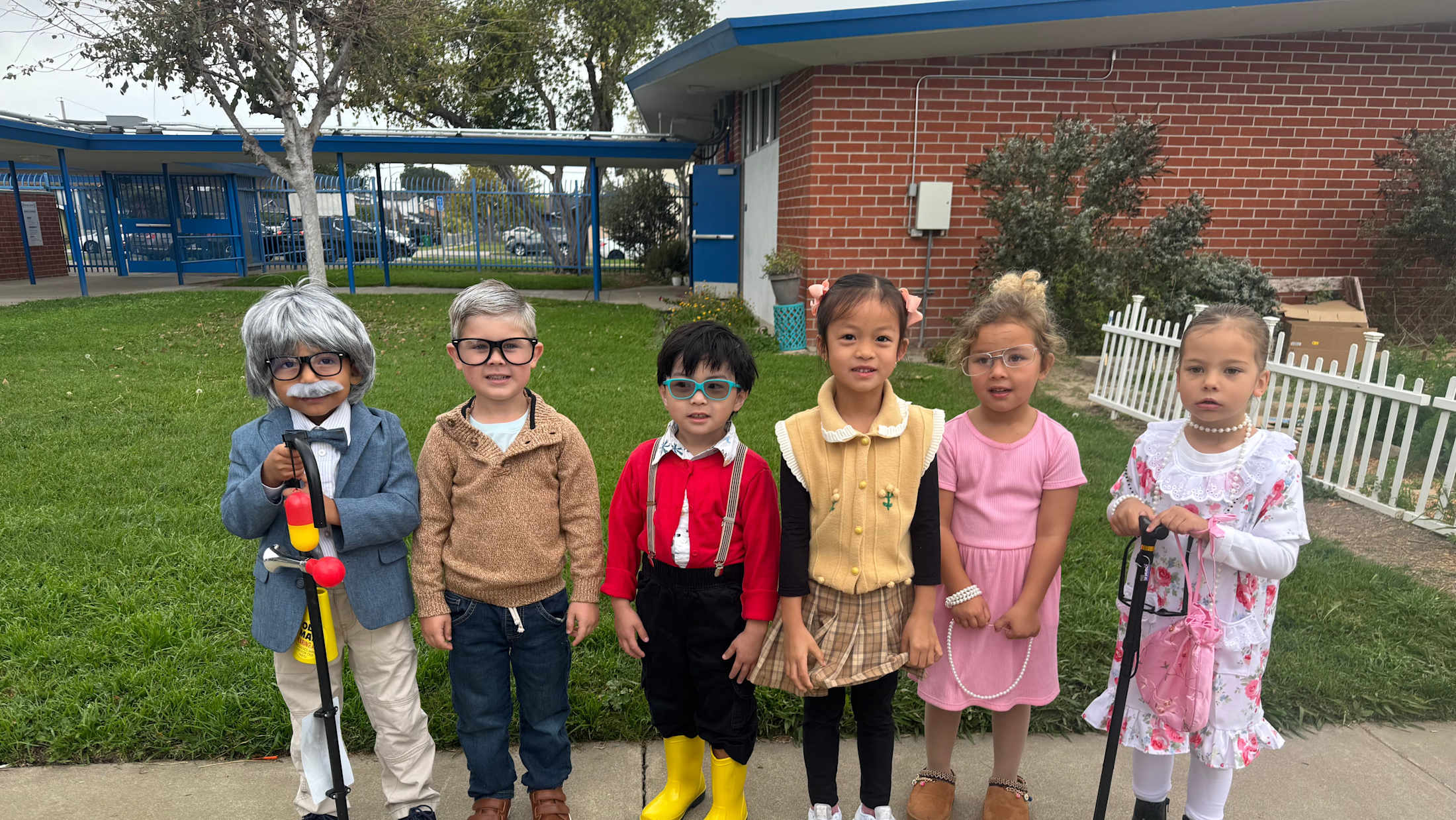 Students dressed up to look like old people.