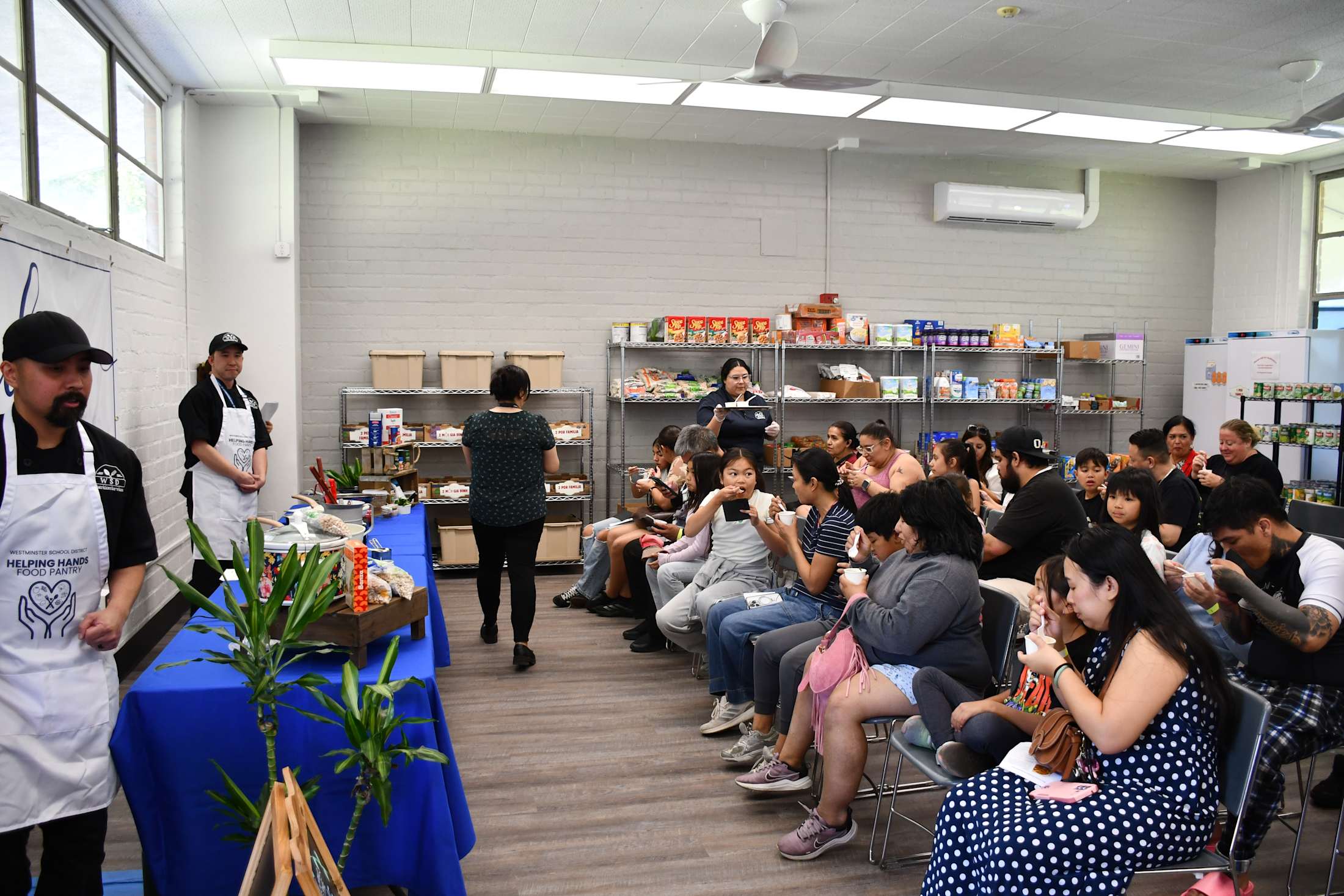 WSD students and community members together at the Pantry Cooking Demo.