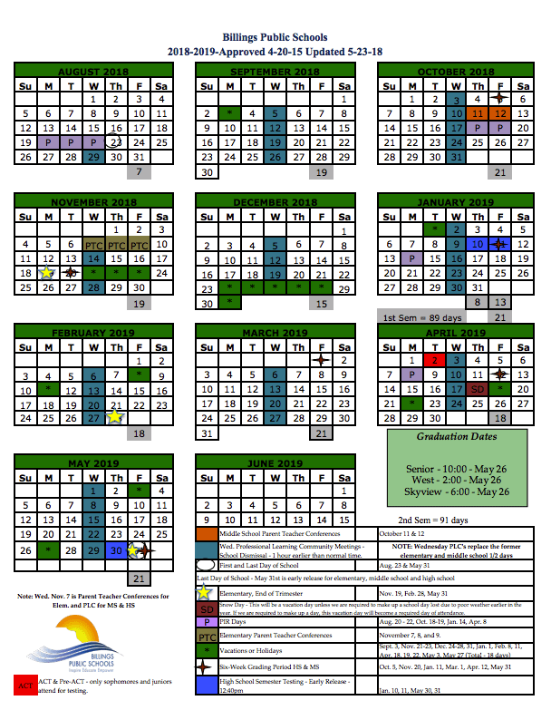 School Calendars Billings Public Schools