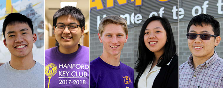 From left, Richland High School senior Bryan Fang and Hanford High School seniors Christopher Kang, Preston Raab, Michelle Wa