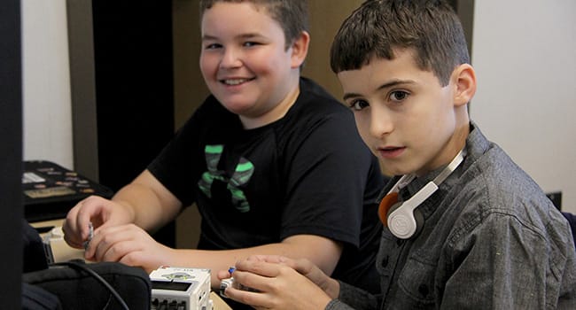 Students work on a project in the SmartLab at Leona Libby Middle School.