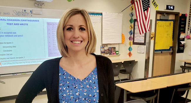 Jessica Sadler, science teacher at Leona Libby Middle School.