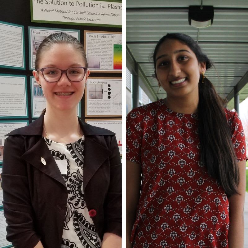 From left, Richland High sophomore Zoe Gotthold and Hanford High freshman Nikhita Bontha, who won awards at the 2019 Intel In