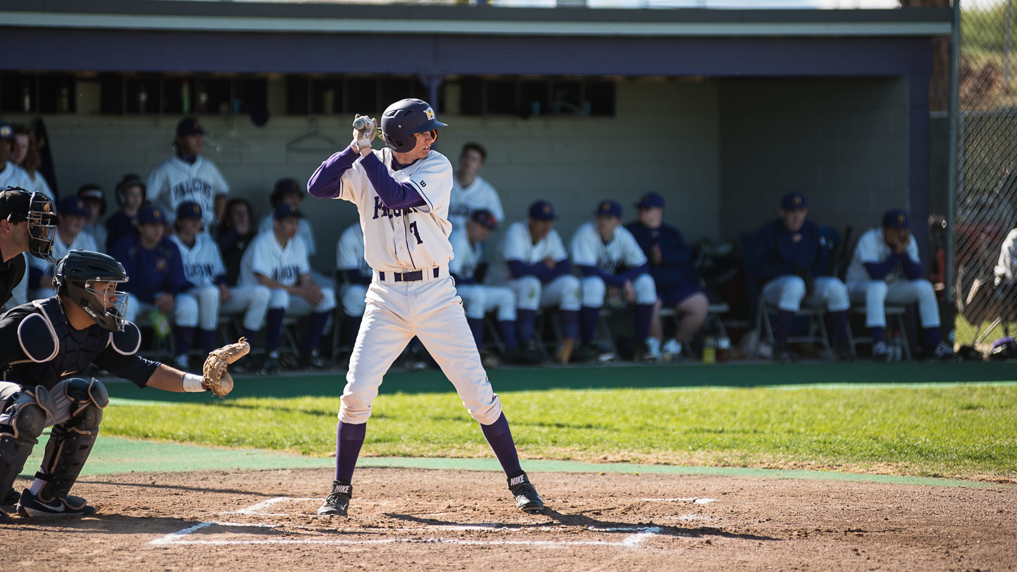 A baseball player stands at the plate, ready to bat, while a crowd of spectators watches from the bleachers in the background.
