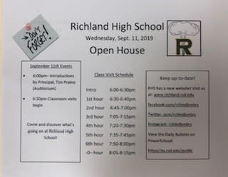 RHS open house informational card