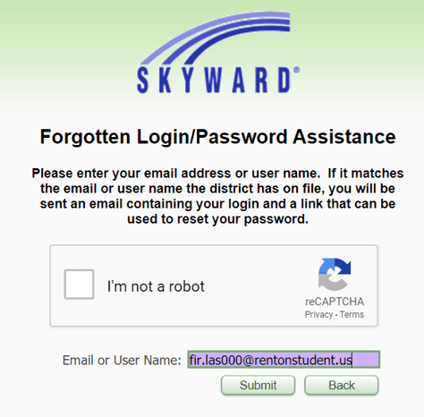 Skyward Password Reset - Nelsen Middle School
