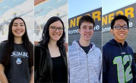Richland High seniors Alana Cho and Zoe Gotthold and Hanford High seniors Joshua Peterson and Jason Zhong