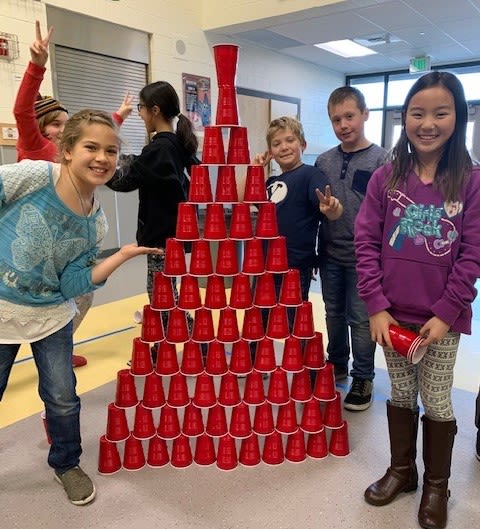 LC Destination Imagination students with their cup-stack instant challenge