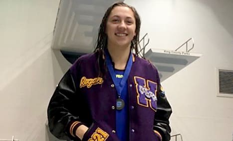 Hanford High Swimmer Regan Geldmacher won gold at the state swim meet in the 500-yard freestyle event.