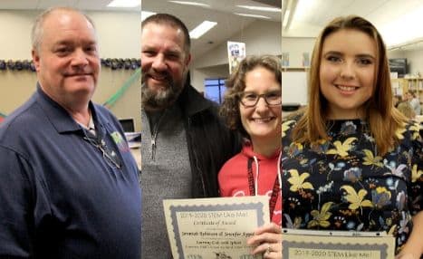 Wiley volunteer Emily Peite, left, and Enterprise teachers Jeremiah Robinson and Jennifer Appel