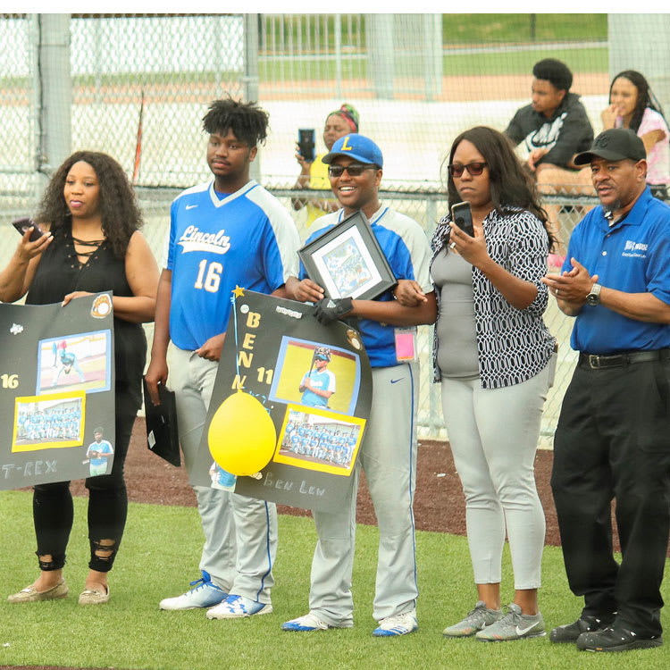 Lincoln parents during baseball senior event