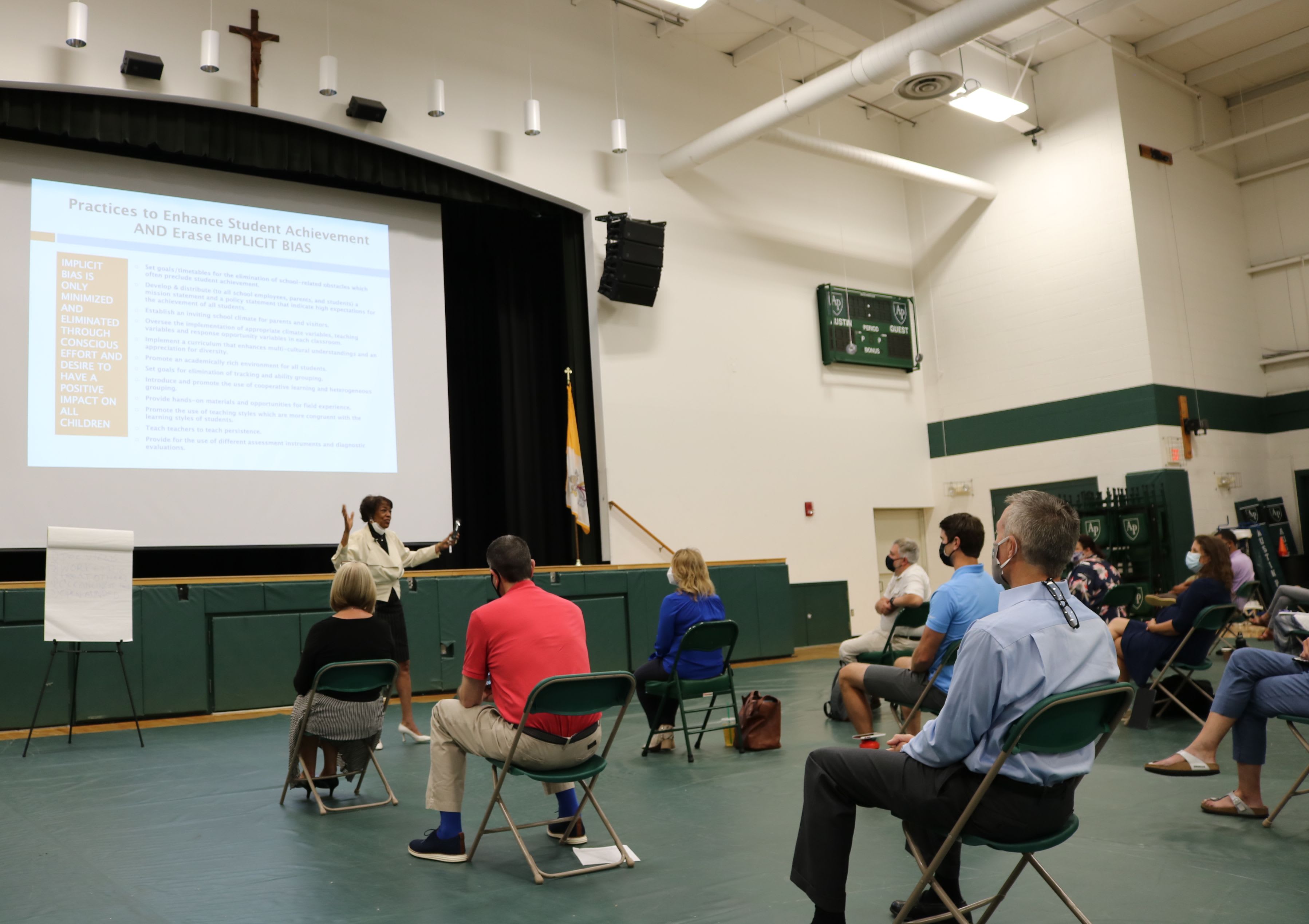 Dr. Crystal Kuykendall leading professional development with Austin Prep faculty and staff