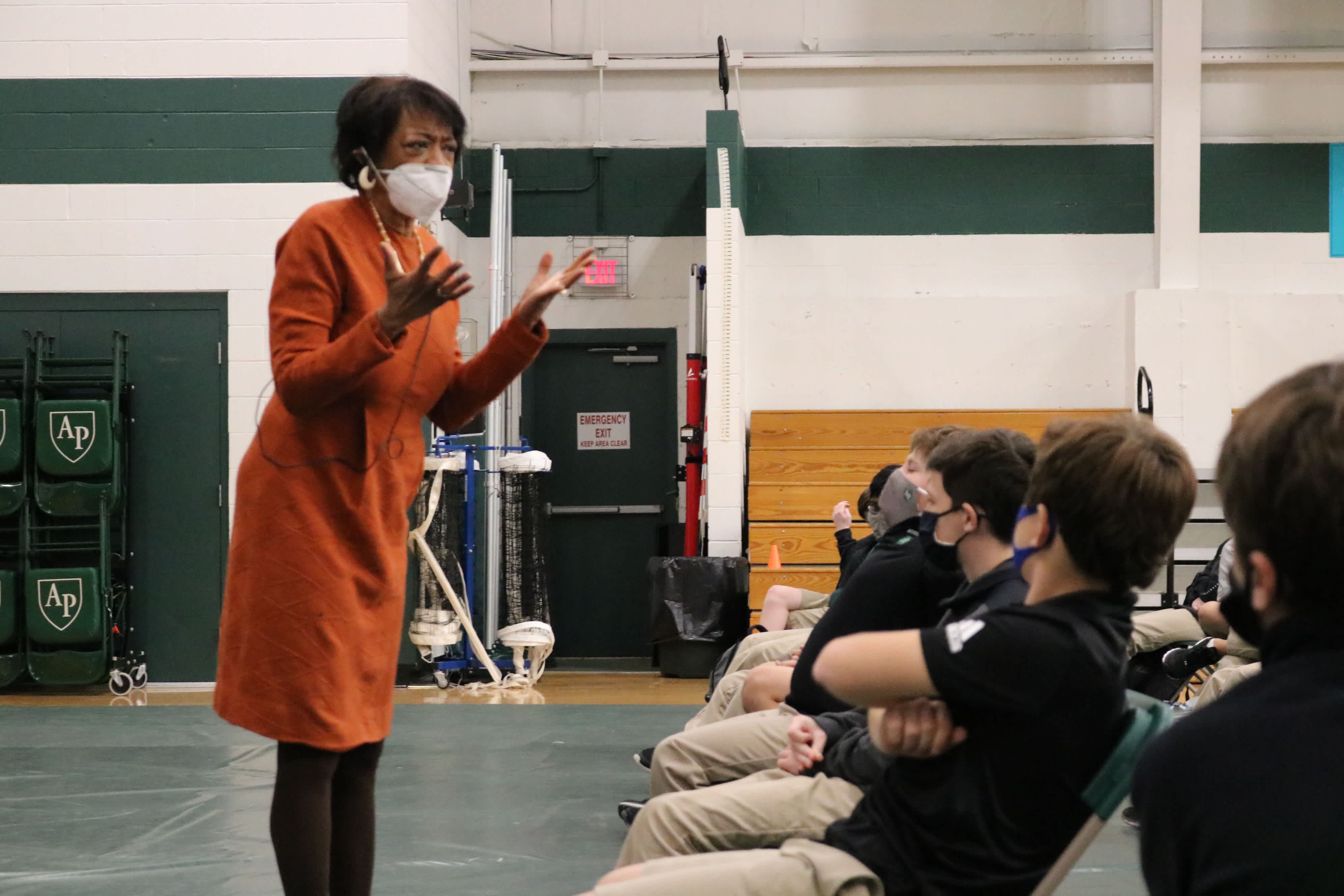 Student assembly with Dr. Crystal Kuykendall Dr. Crystal Kuykendall speaking to Austin Prep students during assembly