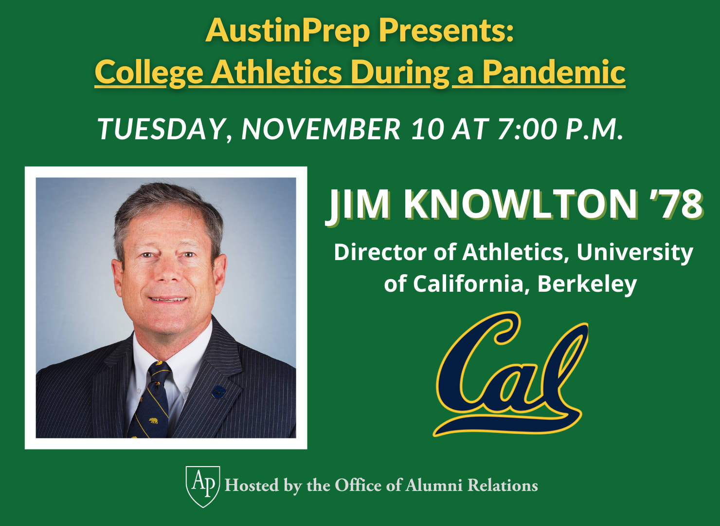 Austin Prep Presents Speaker Series featuring Jim Knowlton Jim Knowlton speaking in Austin Prep Presents virtual event