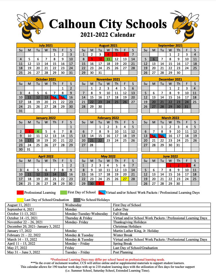 Calhoun City Schools Calendar 2022-2023 | July 2022 Calendar