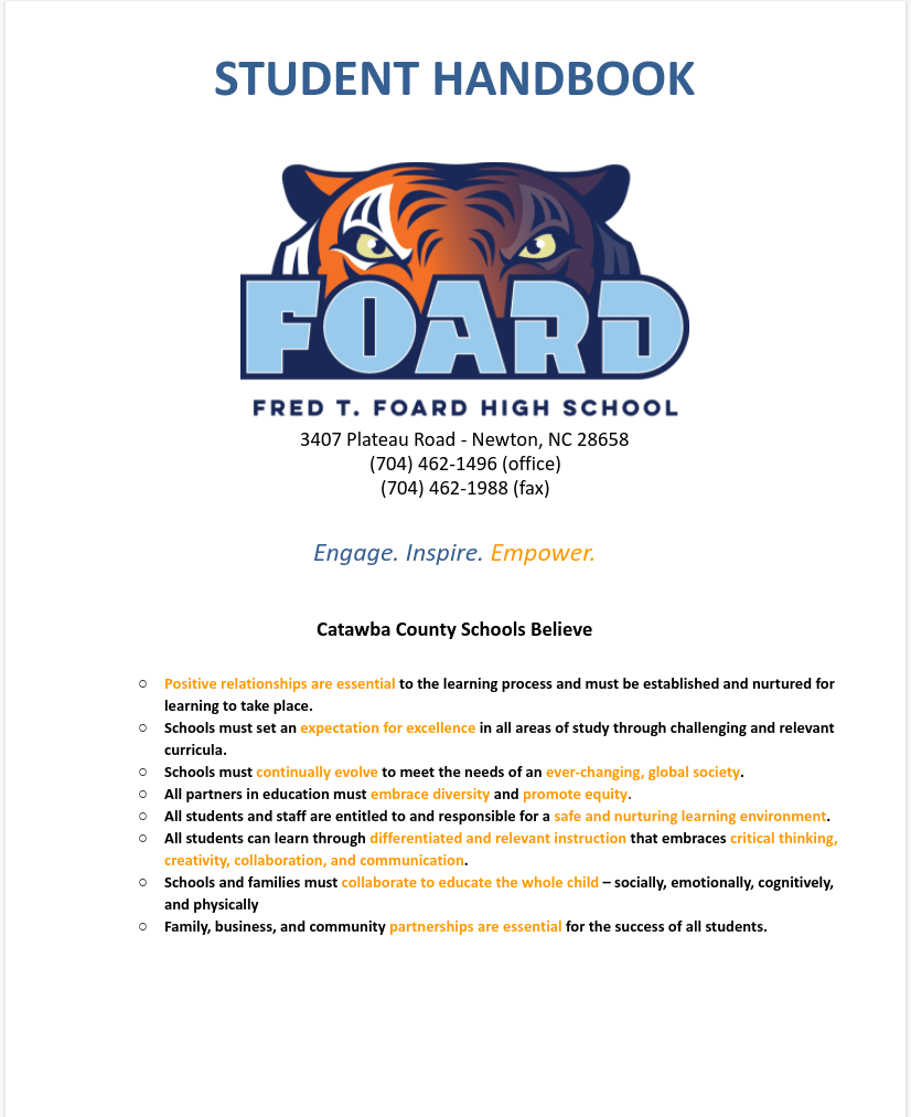 Cover Page of Foard Studnet Handbook