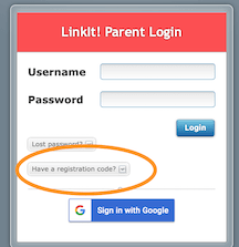 Linkit Log In Screen with location of Registration Code circled