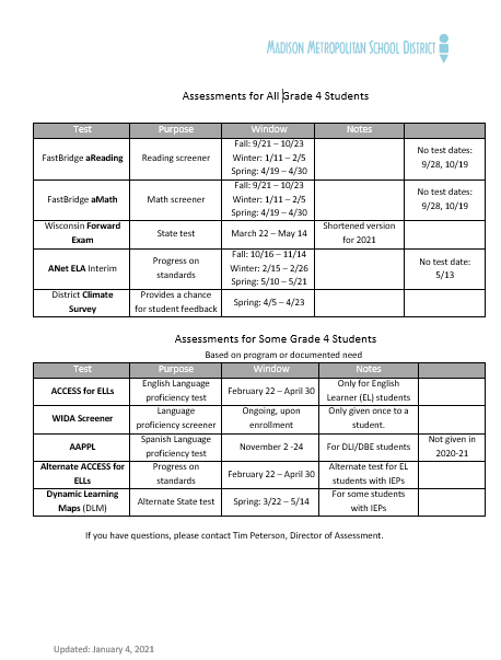 Family Assessment Calendars: All Grades - Madison Metropolitan School  District