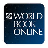 Logo of World Book Online, showcasing a globe and book design, symbolizing online educational content and resources.