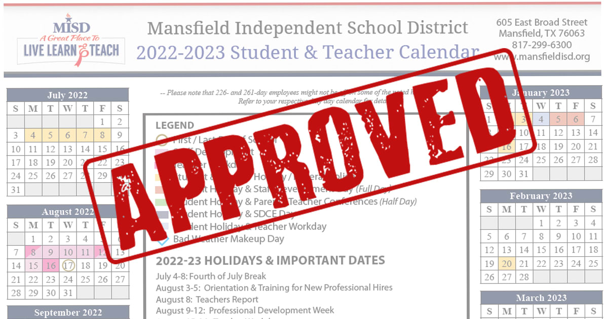 Misd 2023 Calendar Misd School Board Approves 2022-23 Calendar | Misd Newsroom Article -  Mansfield Independent School District