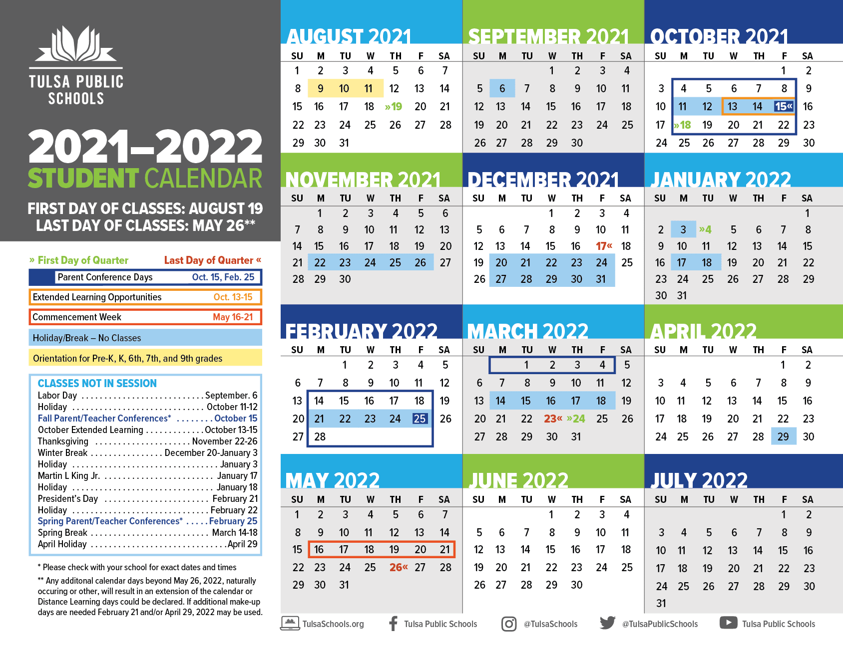 Tulsa Public Schools Calendar 2022 and 2023