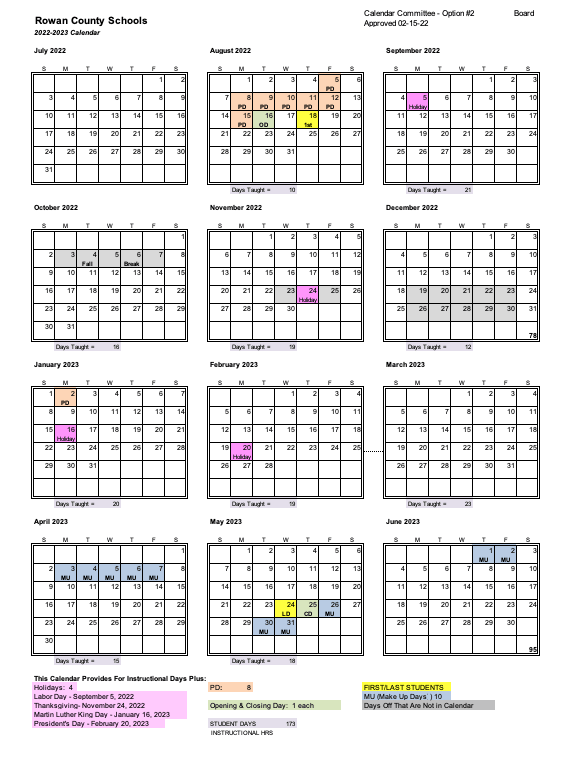 Rowan County Schools Calendar 2023 and 2024 - PublicHolidays.com
