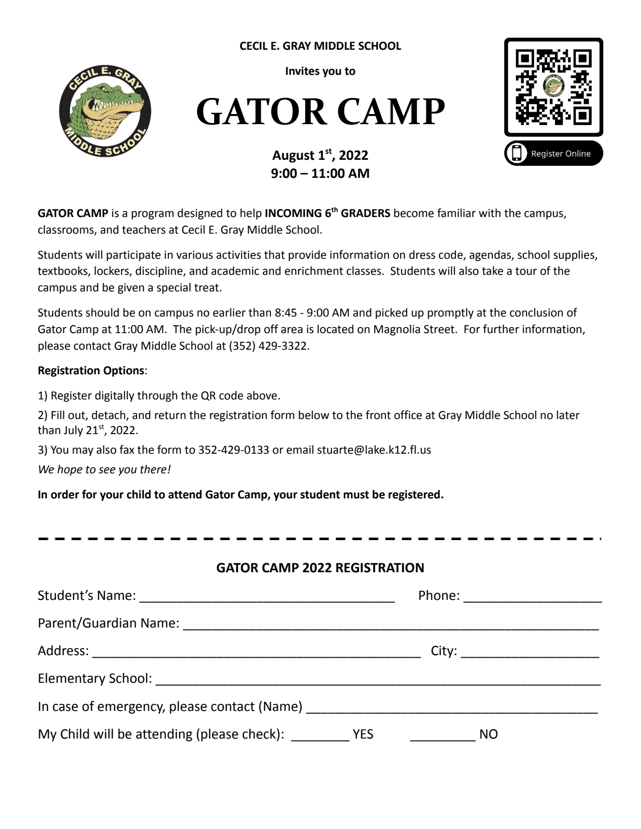 First page of the PDF file: GatorCamp2022RegistrationForm