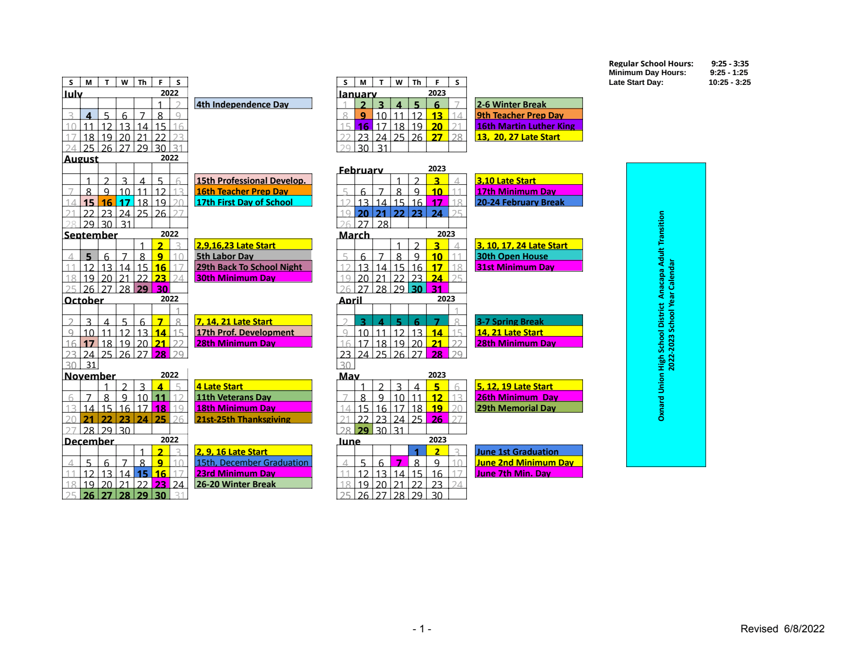 Calendar Anacapa Adult Transition Program