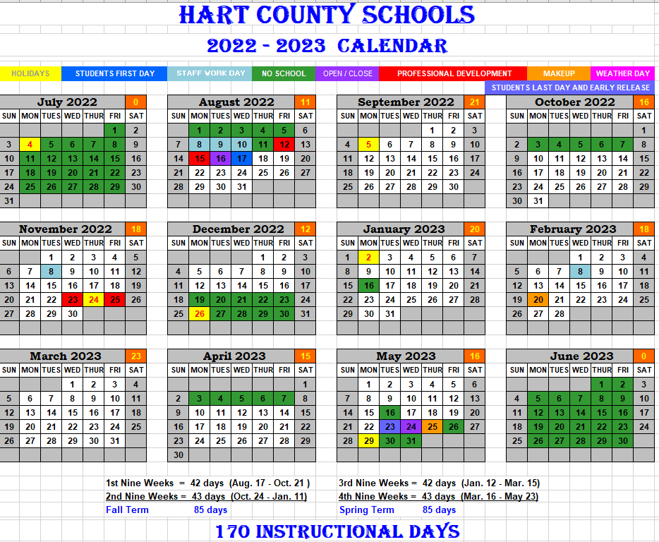 Hart County Schools Calendar 2023 and 2024