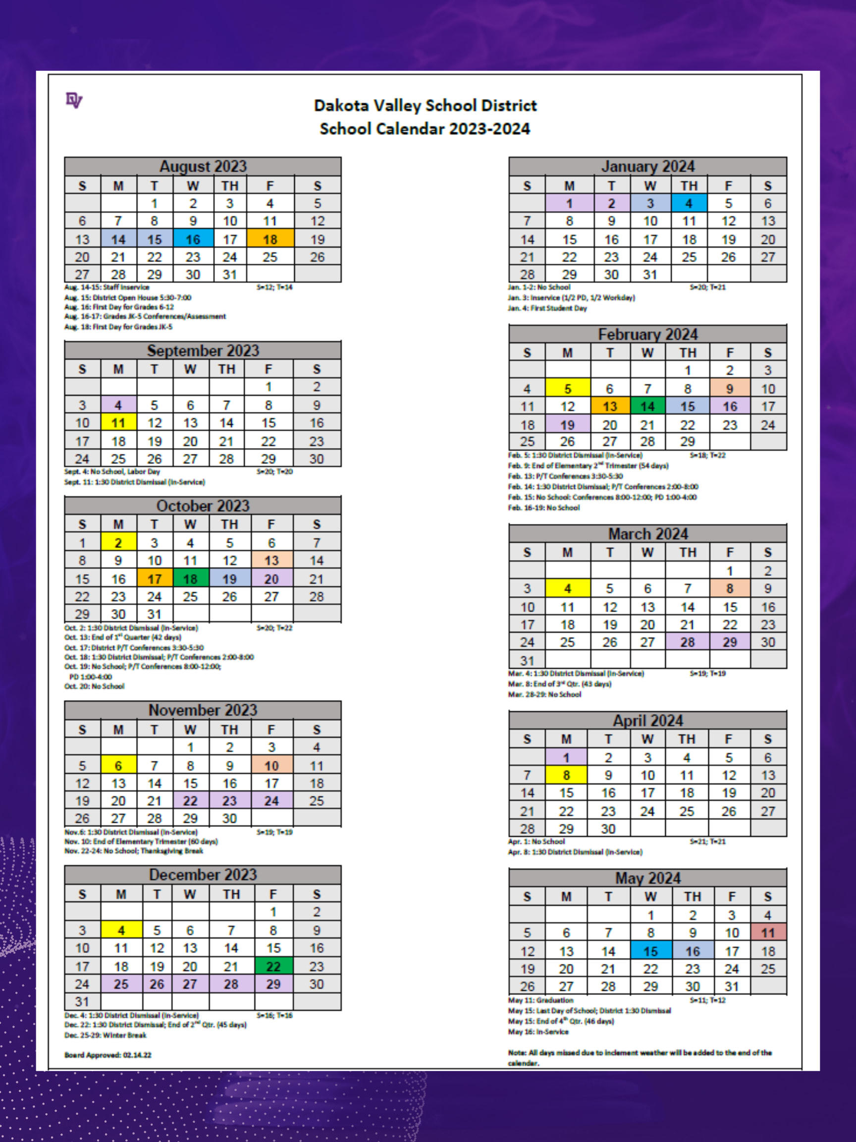 Dakota Valley School District Calendar 2024 and 2025 - PublicHolidays.com