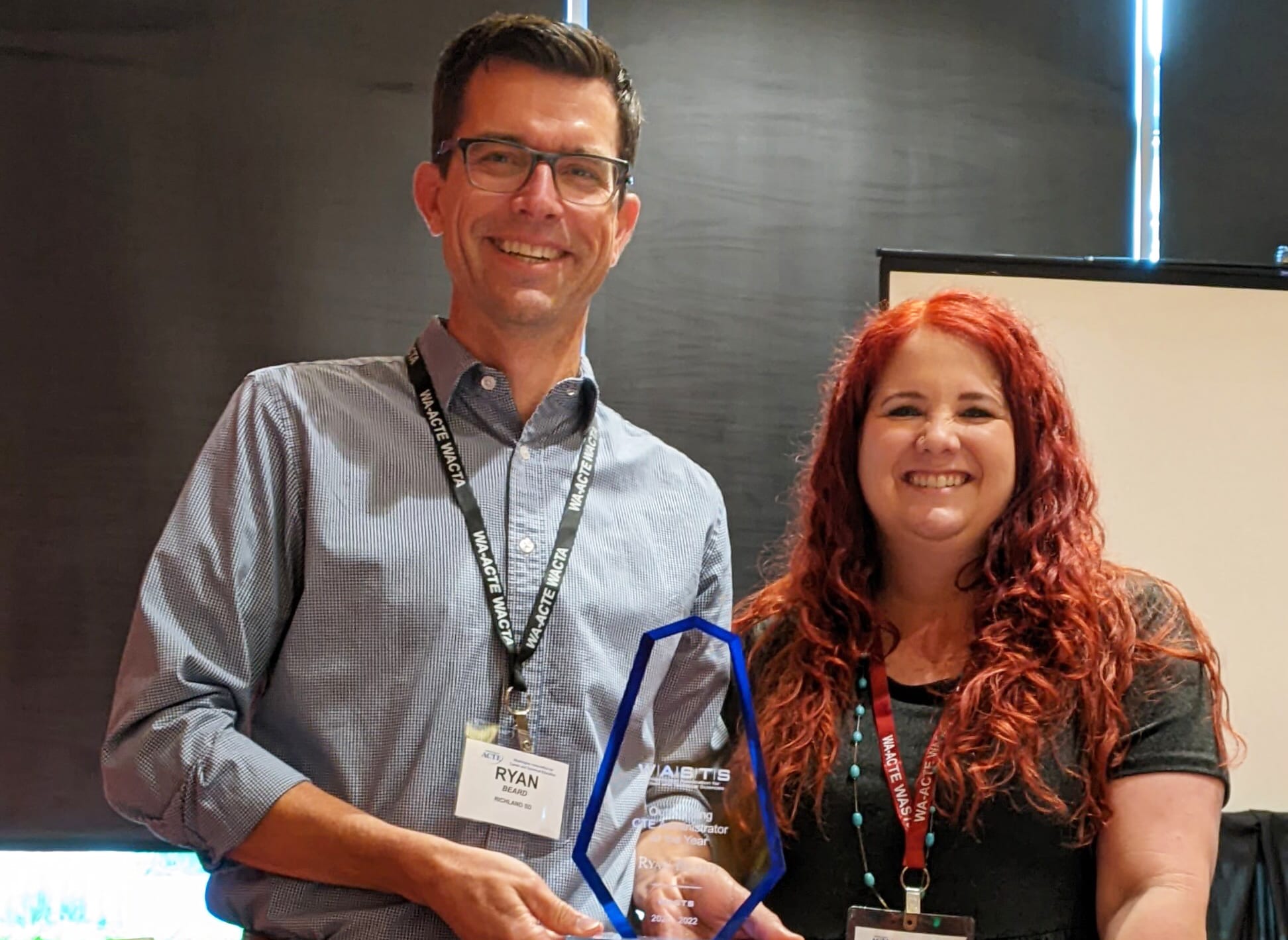 CTE Director Ryan Beard and Hanford High broadcast teacher Cheyenne LaViolette