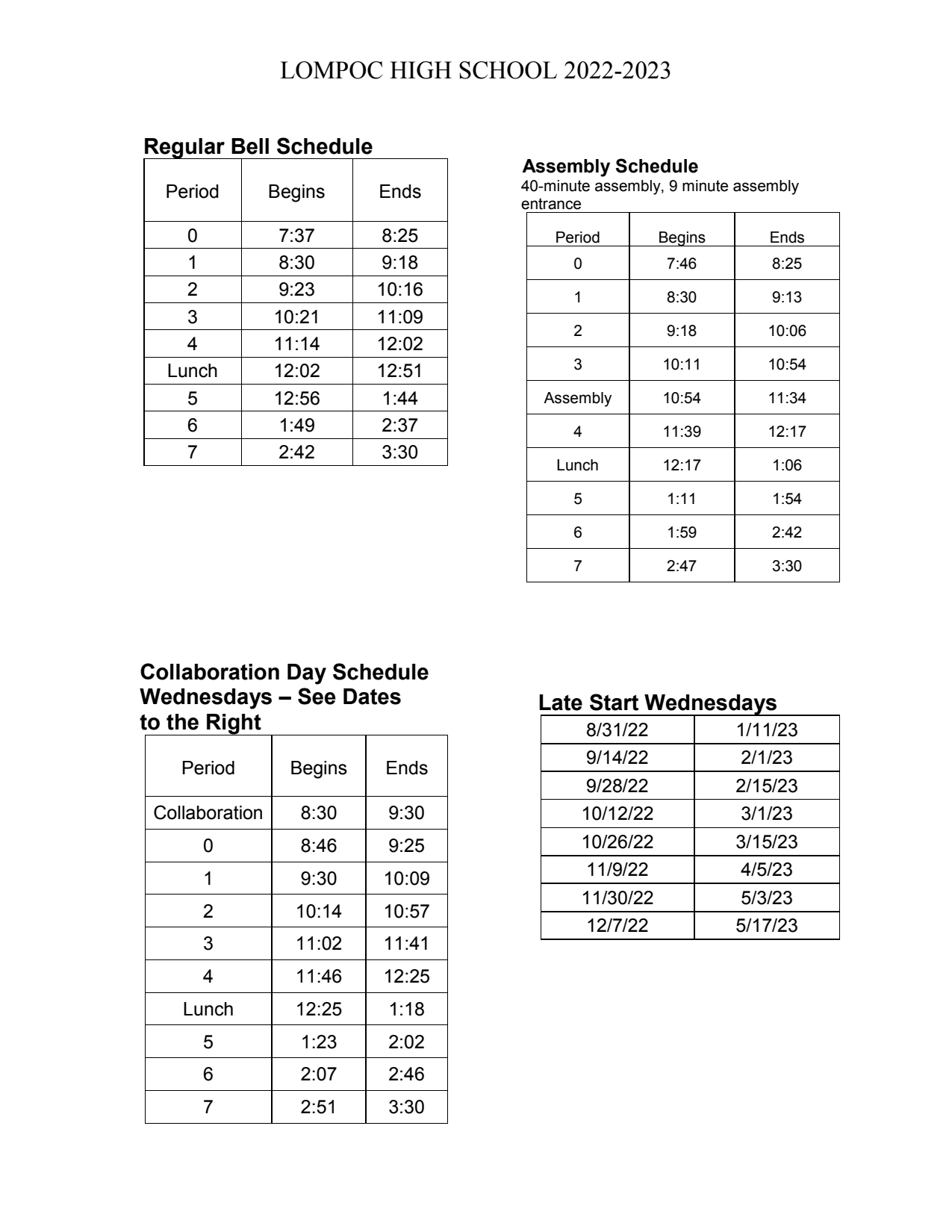 Schedule Lompoc High School