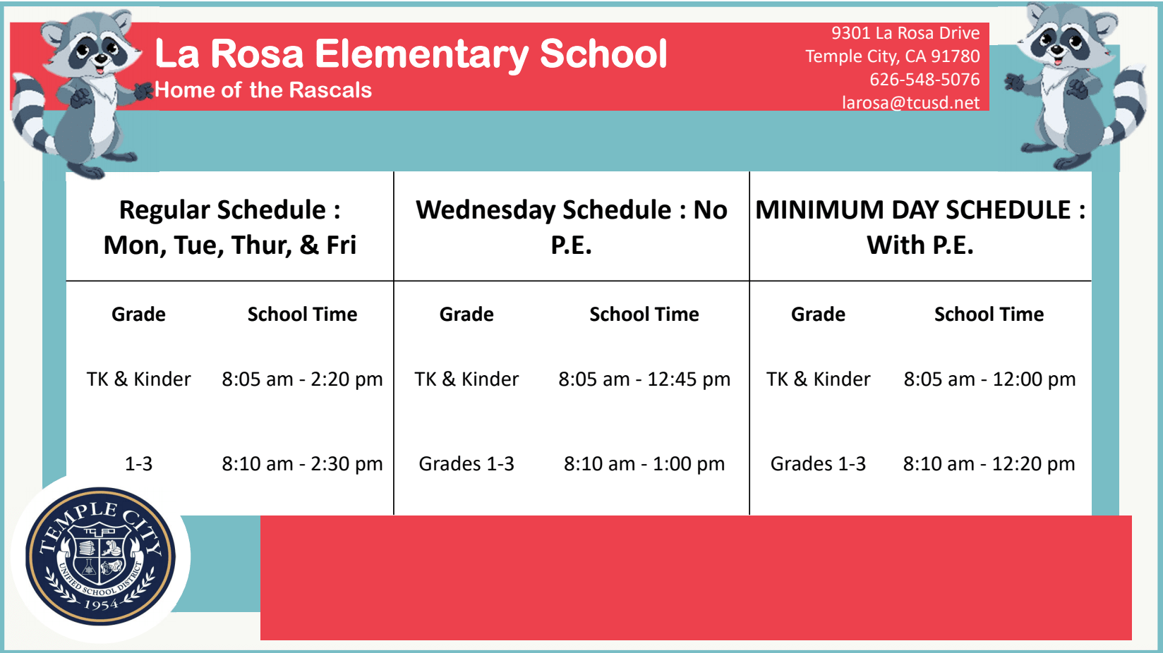 First page of the PDF file: LaRosaBellSchedule_2022-23
