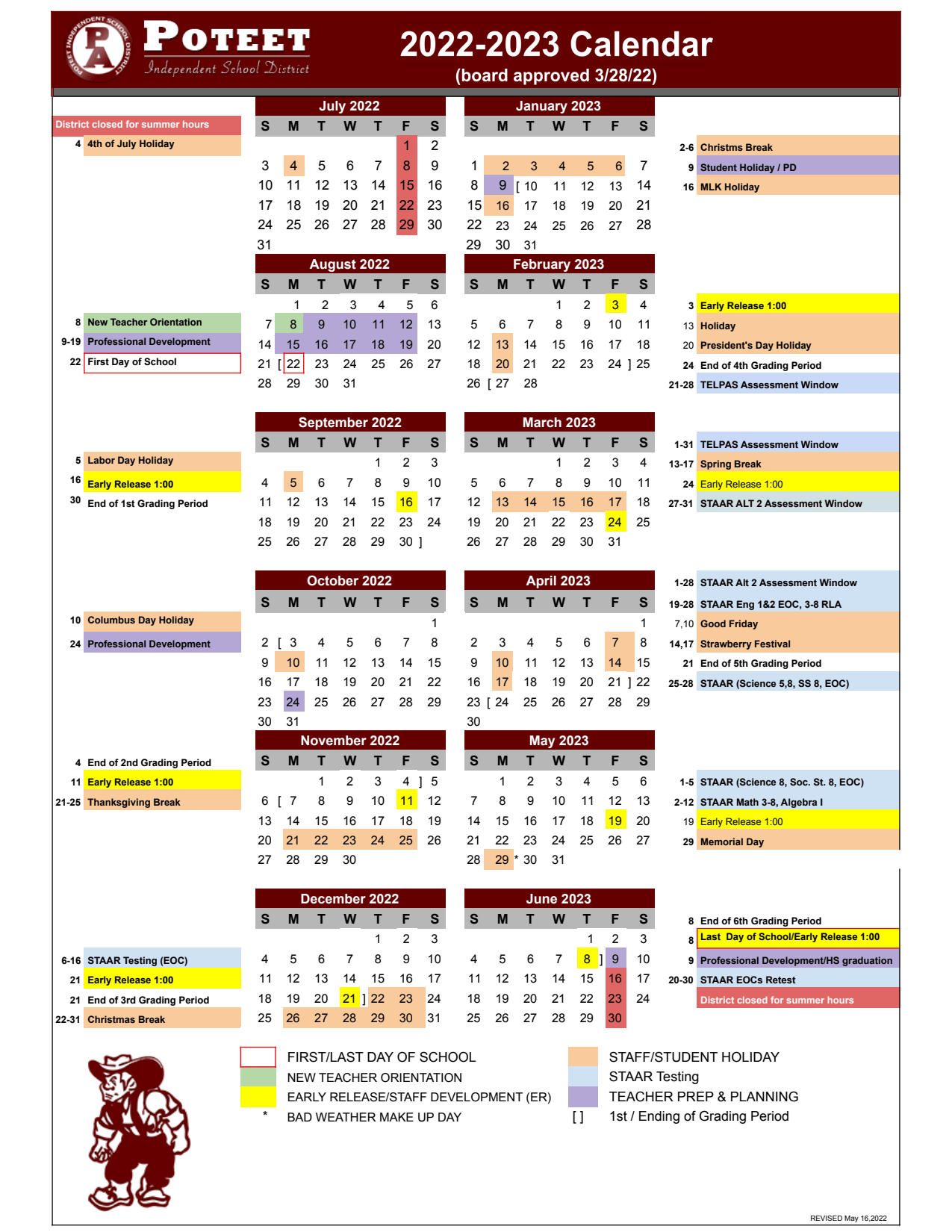 Academic Calendar Poteet Independent School District