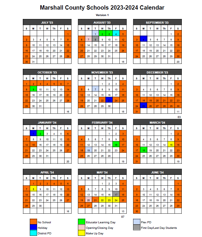 Marshall County Schools Calendar 2025 and 2025