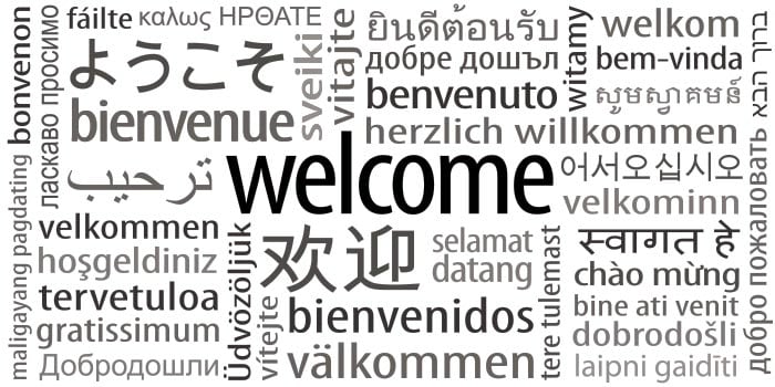 Welcome banner in multiple languages representing Oxnard School District families