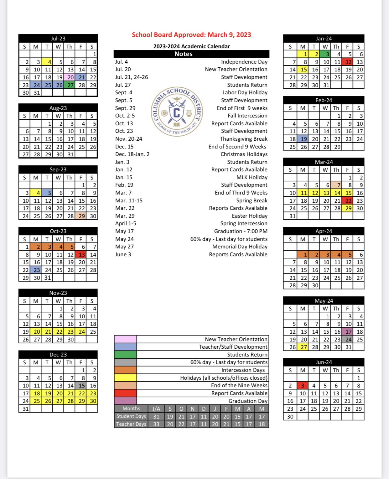 Columbia School District Calendar 2024 PublicHolidays