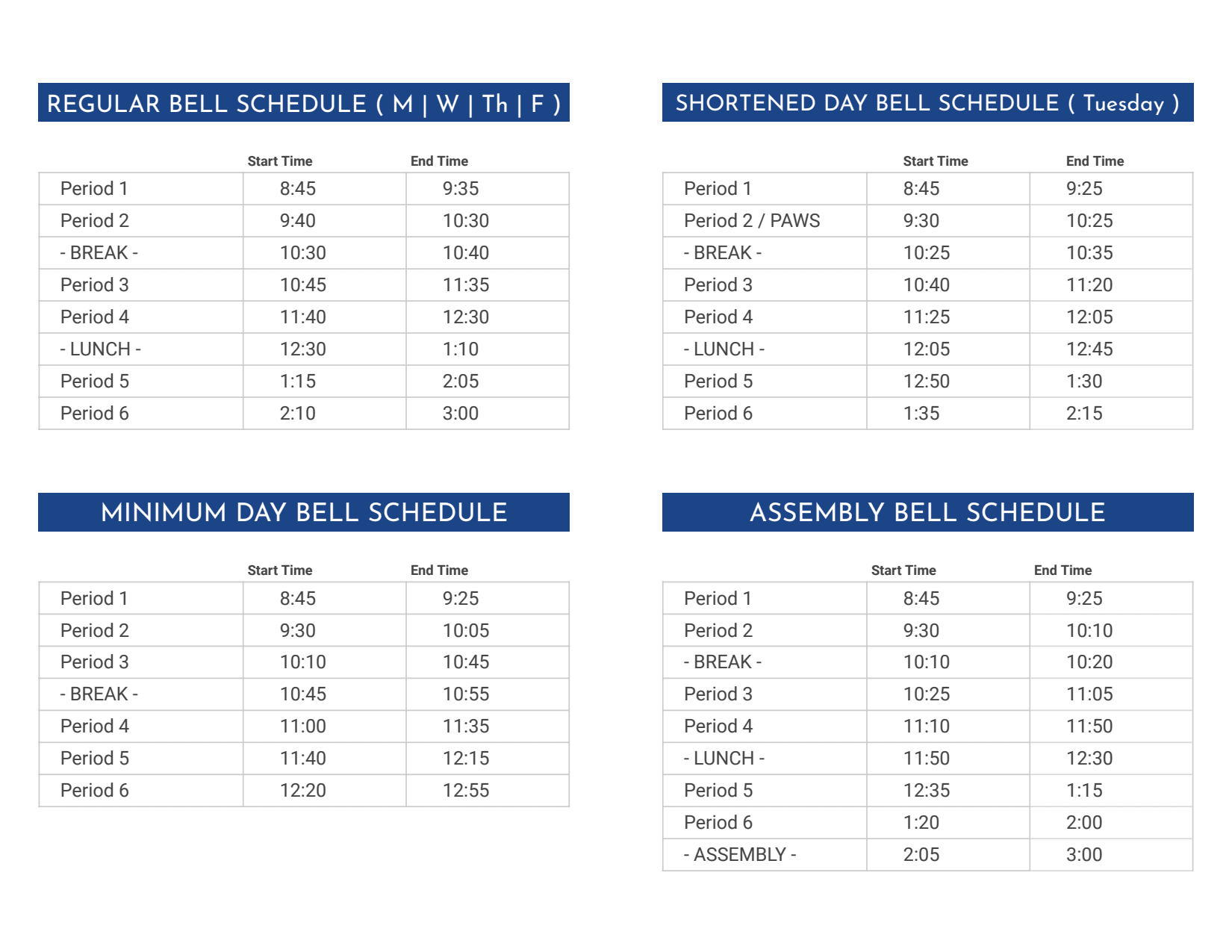 SY24-25 Oak Bell Schedule