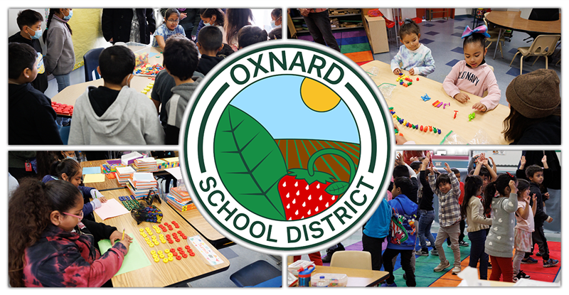 Collage of Oxnard School District students with the district logo.
