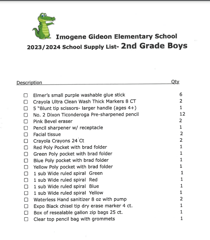 Supply List - Tarver Elementary School