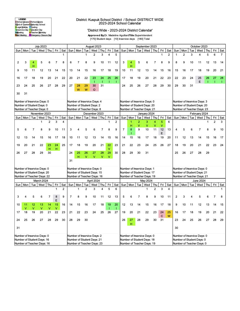 Kuspuk School District Calendar 2024