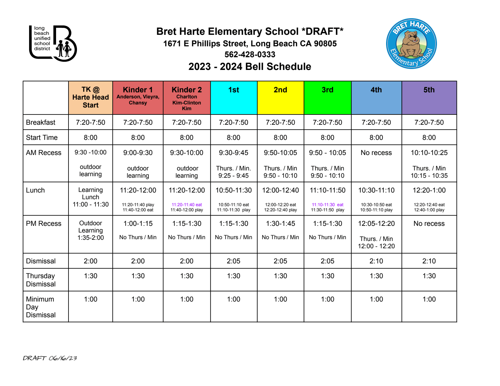 school of arts and enterprise bell schedule