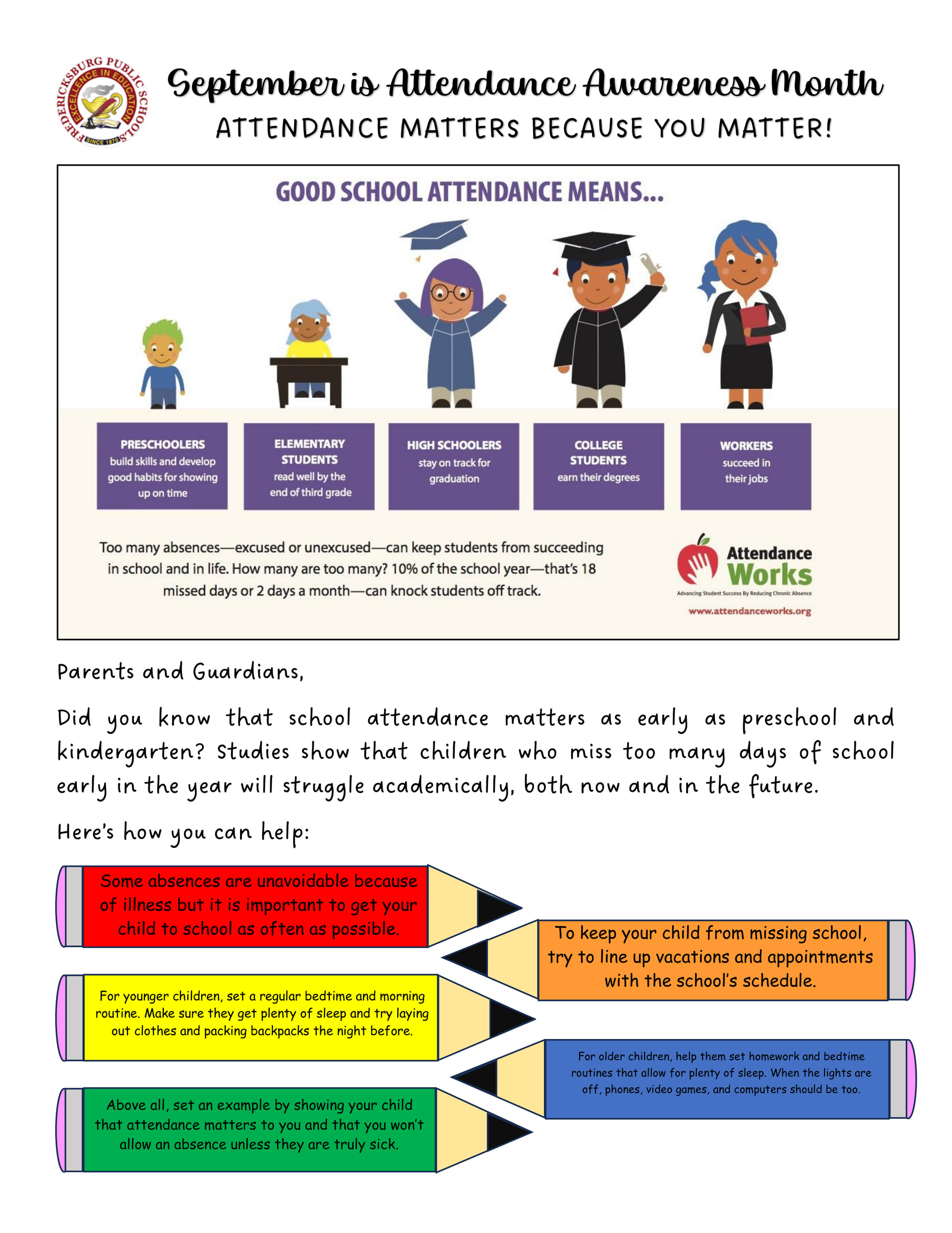 Need a full transcription of this flyer on attendance awareness for your screen reader? Click the image to visit our website.