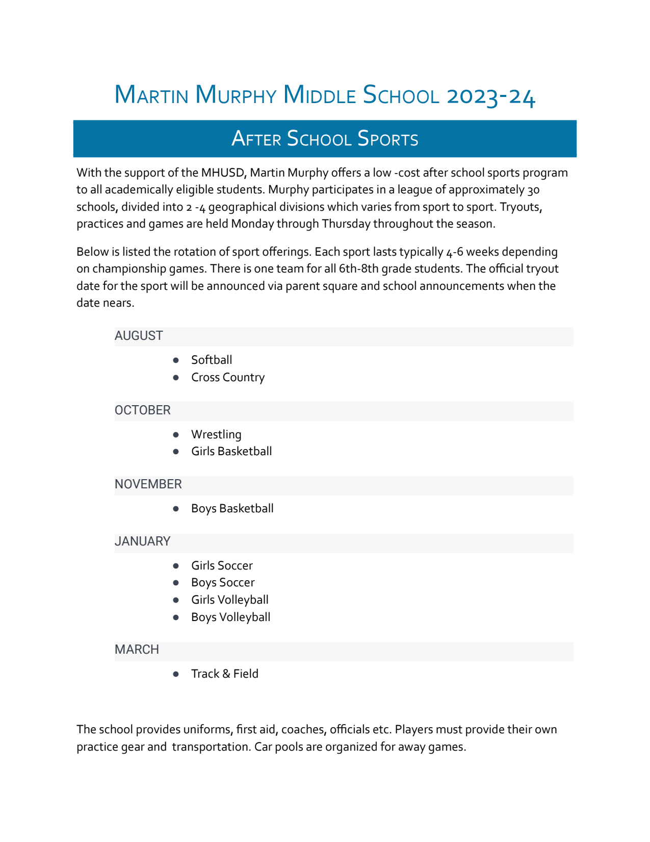 ATHLETICS - Middle Schools - Martin Murphy