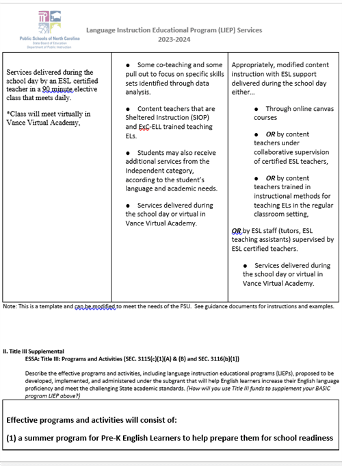 23 24 LANGUAGE INSTRUCTION EDUCATIONAL PROGRAM LIES SERVICES PLAN