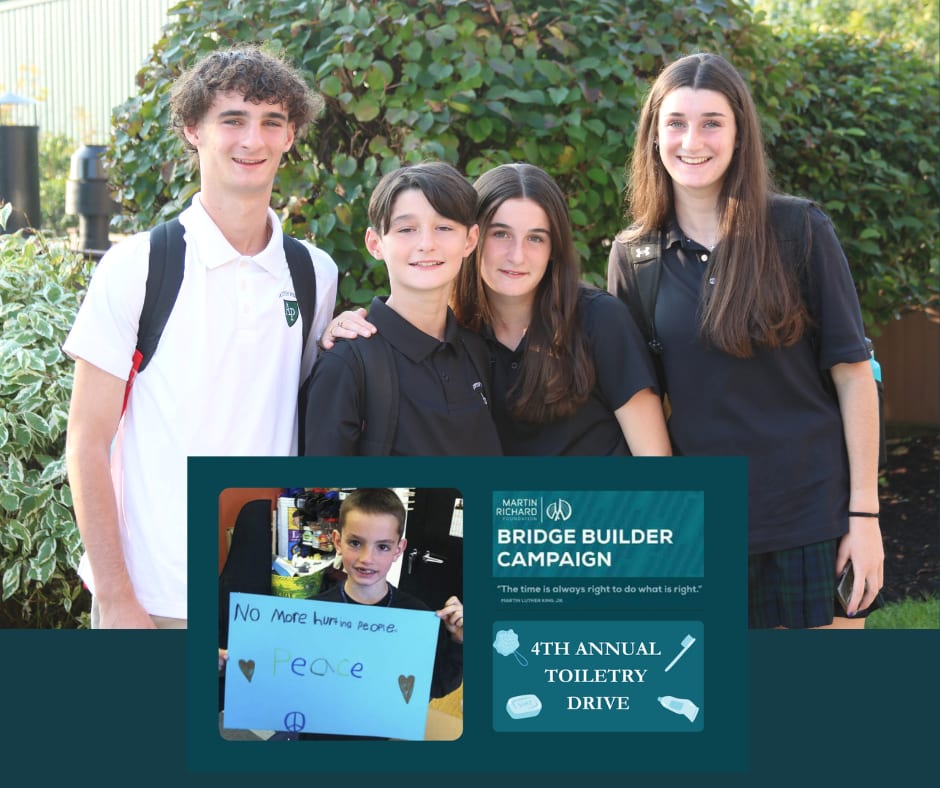 Graphic representing the Simmons family toiletry drive supported by the Martin Richard Foundation.