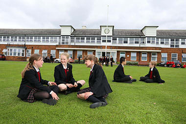 Pupils in front of Dame Allan's Schools