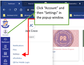 Canvas Account and Settings menu