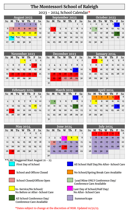 Academic Calendar - Montessori School of Raleigh Academic Calendar - Montessori School of Raleigh