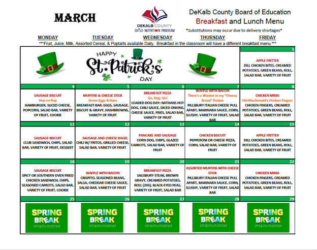 Breakfast & Lunch Menu - Dekalb County Schools AL District Page
